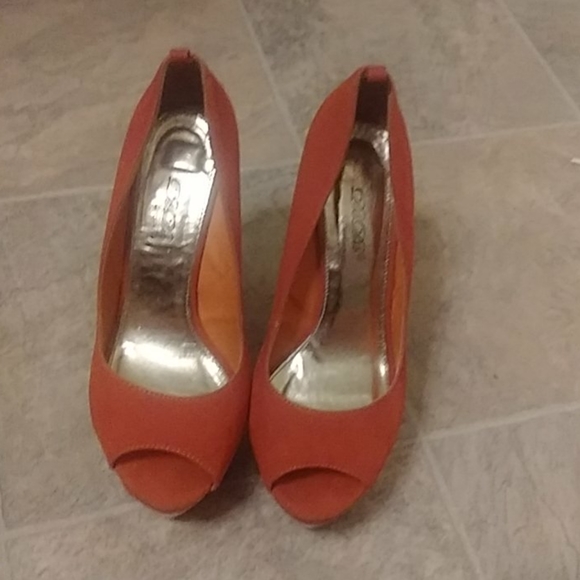 Vintage orange wedge heels - Picture 2 of 3